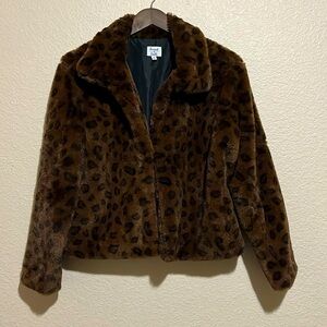 Sunset & Sixth - Brown Leopard Print Faux Fur Coat - Size XS